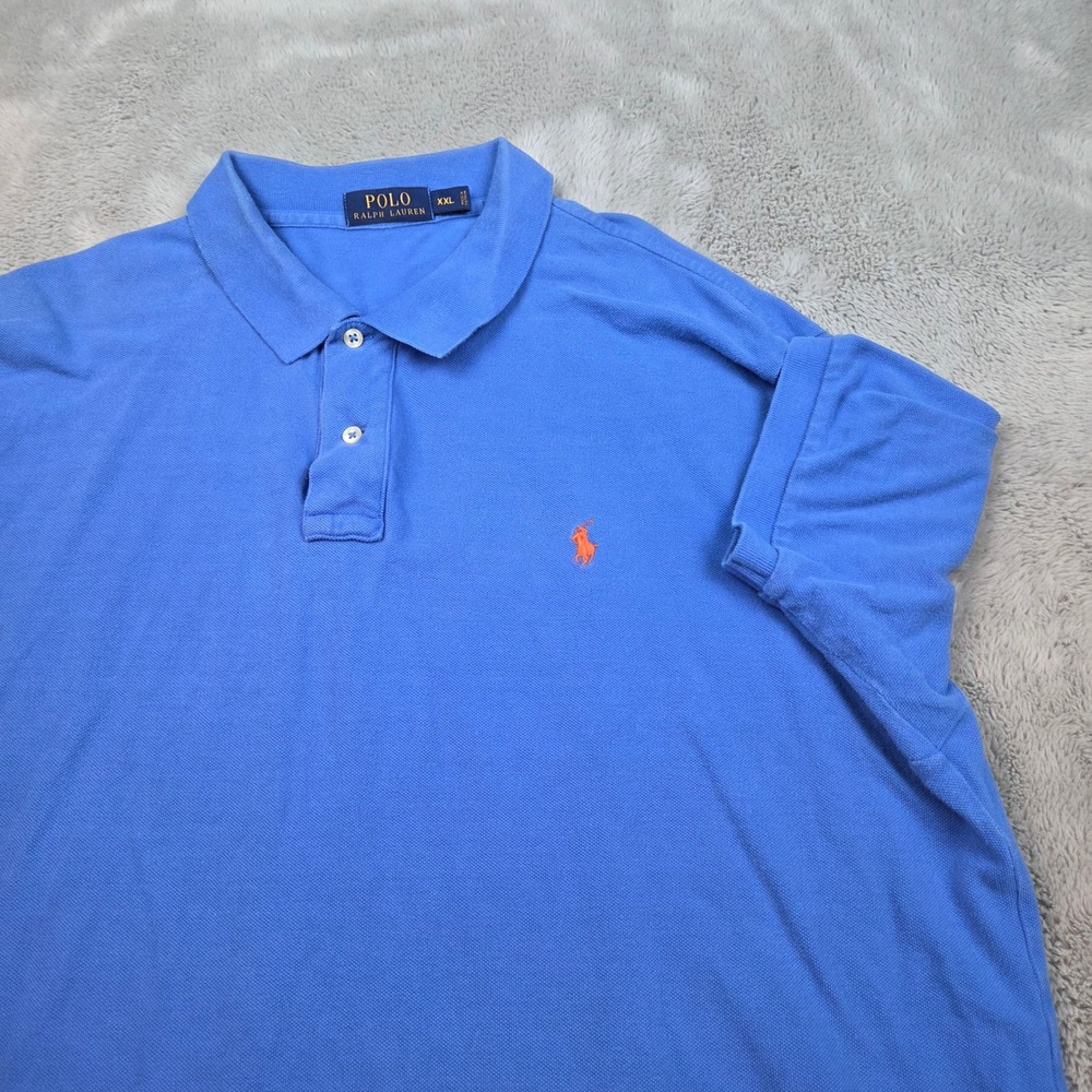 Polo Ralph Lauren Short Sleeve Pique Polo Shirt Mens XXL Blue Orange Pony